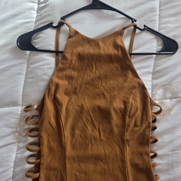Privy Women's Brown Suede Cutout Lace Up Bodycon Mini Dress Size M - Picture 6 of 9